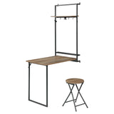 Riley Rustic Oak/Sandy Black Foldable Wall Desk with Stool from Coaster - Luna Furniture