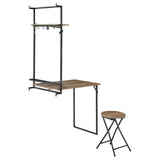 Riley Rustic Oak/Sandy Black Foldable Wall Desk with Stool from Coaster - Luna Furniture