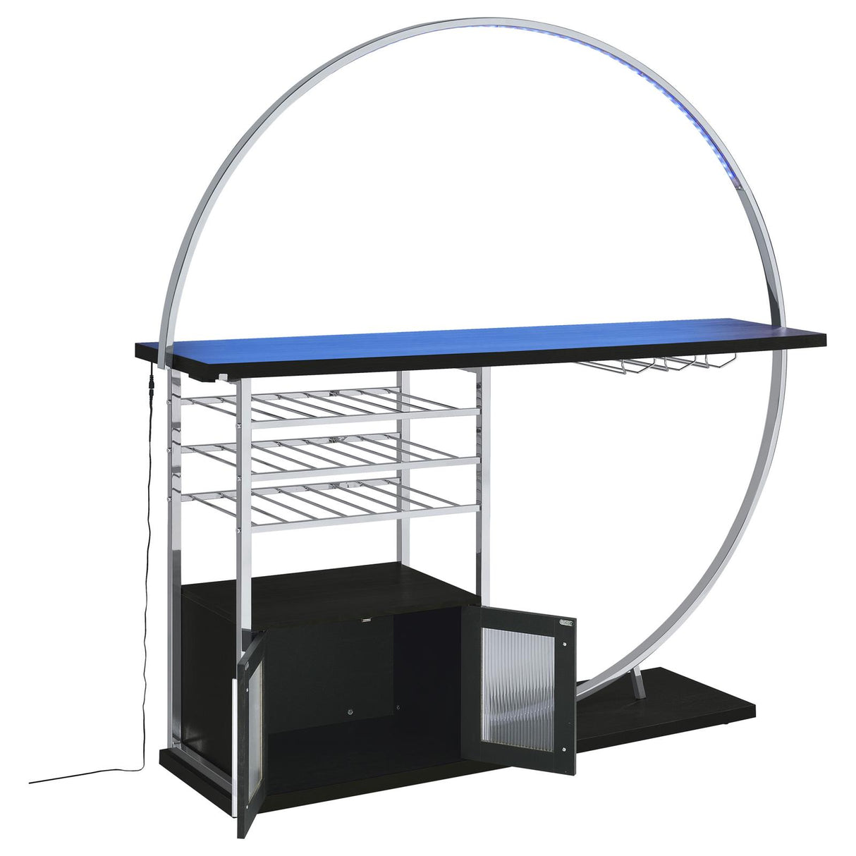 Risley 2-door Circular LED Home Bar with Wine Storage Dark Charcoal from Coaster - Luna Furniture