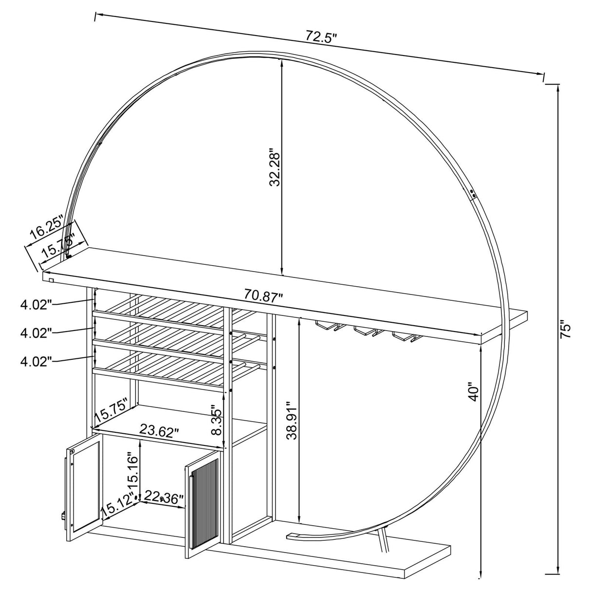 Risley 2-door Circular LED Home Bar with Wine Storage Dark Charcoal from Coaster - Luna Furniture