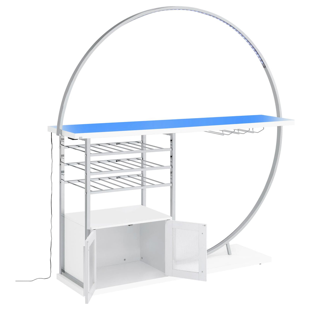 Risley 2-door Circular LED Home Bar with Wine Storage White High Gloss from Coaster - Luna Furniture