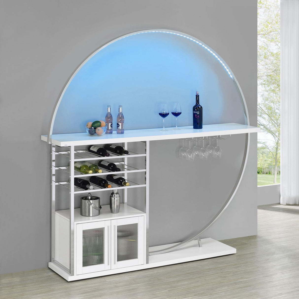 Risley 2-door Circular LED Home Bar with Wine Storage White High Gloss from Coaster - Luna Furniture