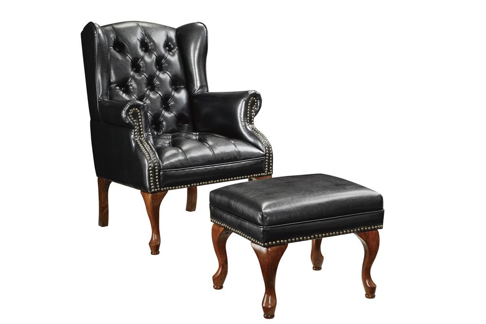 Roberts Black/Espresso Button Tufted Back Accent Chair with Ottoman from Coaster - Luna Furniture