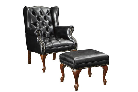 Roberts Button Tufted Back Accent Chair with Ottoman Black and Espresso - 900262 - Luna Furniture