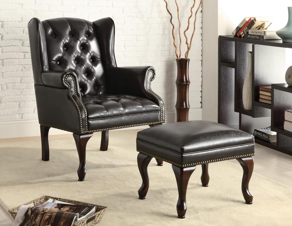 Roberts Black/Espresso Button Tufted Back Accent Chair with Ottoman from Coaster - Luna Furniture