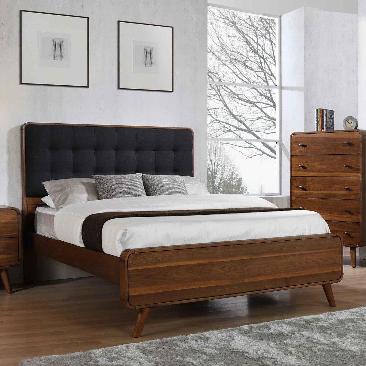 Robyn California King Bed with Upholstered Headboard Dark Walnut from Coaster - Luna Furniture