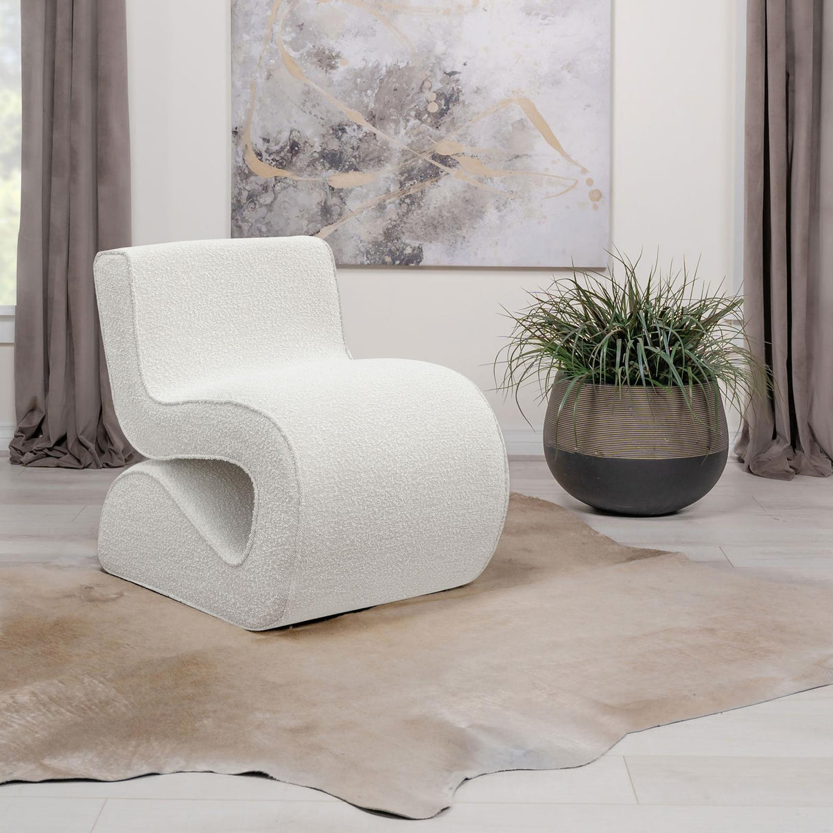 Ronea Boucle Upholstered Armless Curved Accent Chair Cream - 903154 - Luna Furniture