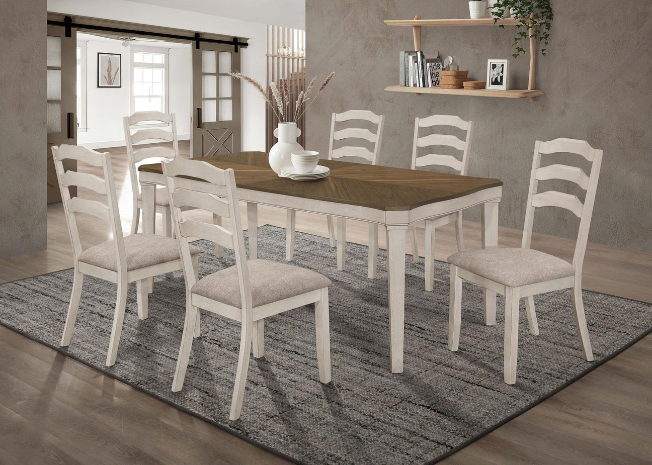 Ronnie Khaki/Rustic Cream 7-Piece Starburst Dining Set from Coaster - Luna Furniture