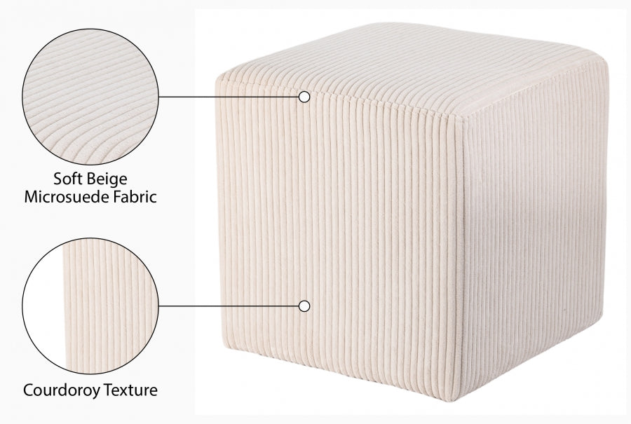 Roy Microsuede Fabric Ottoman / Stool Beige from Meridian - Luna Furniture