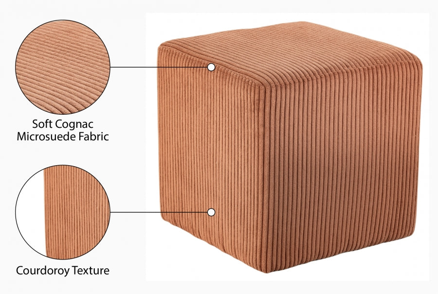 Roy Microsuede Fabric Ottoman / Stool Cognac from Meridian - Luna Furniture