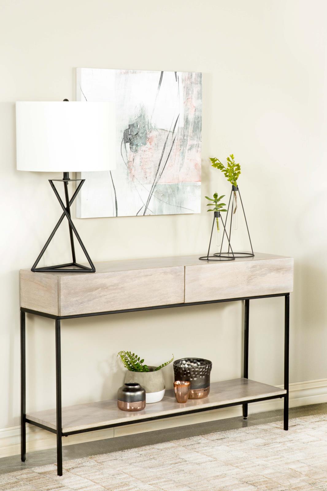 Rubeus White Washed 2-Drawer Console Table with Open Shelf from Coaster - Luna Furniture