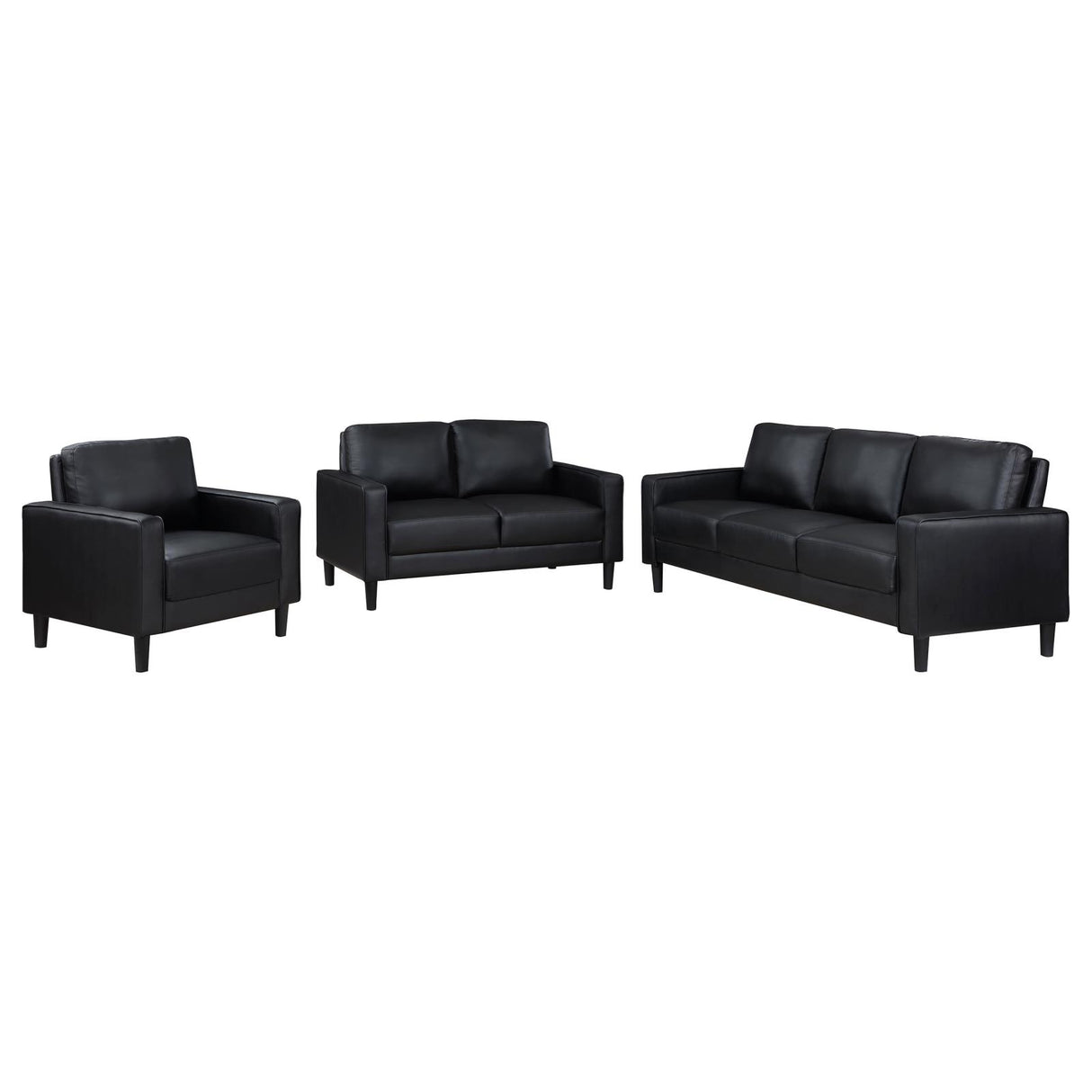 Ruth 3-piece Upholstered Track Arm Faux Leather Sofa Set Black from Coaster - Luna Furniture