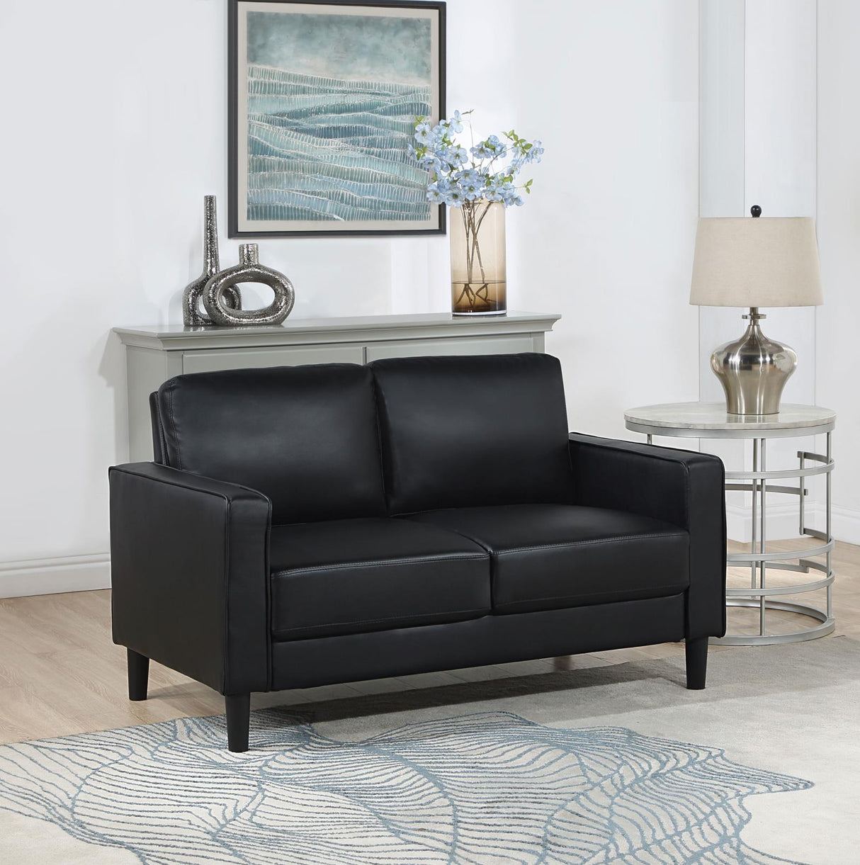 Ruth Upholstered Track Arm Faux Leather Loveseat Black from Coaster - Luna Furniture