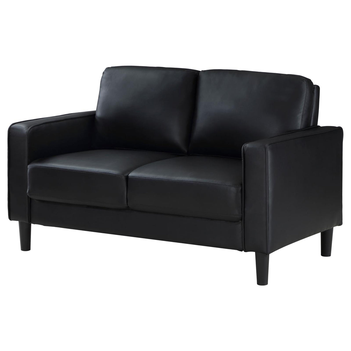 Ruth Upholstered Track Arm Faux Leather Loveseat Black from Coaster - Luna Furniture