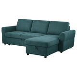 Samantha Upholstered Sleeper Sofa Sectional with Storage Chaise Teal Blue from Coaster - Luna Furniture