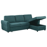 Samantha Upholstered Sleeper Sofa Sectional with Storage Chaise Teal Blue from Coaster - Luna Furniture