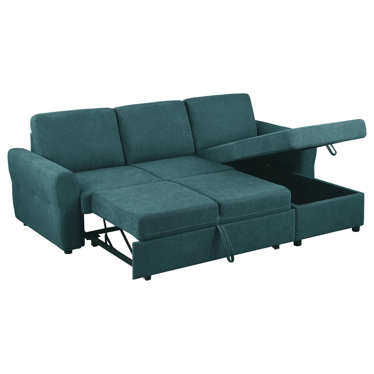 Samantha Upholstered Sleeper Sofa Sectional with Storage Chaise Teal Blue from Coaster - Luna Furniture