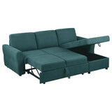 Samantha Upholstered Sleeper Sofa Sectional with Storage Chaise Teal Blue from Coaster - Luna Furniture