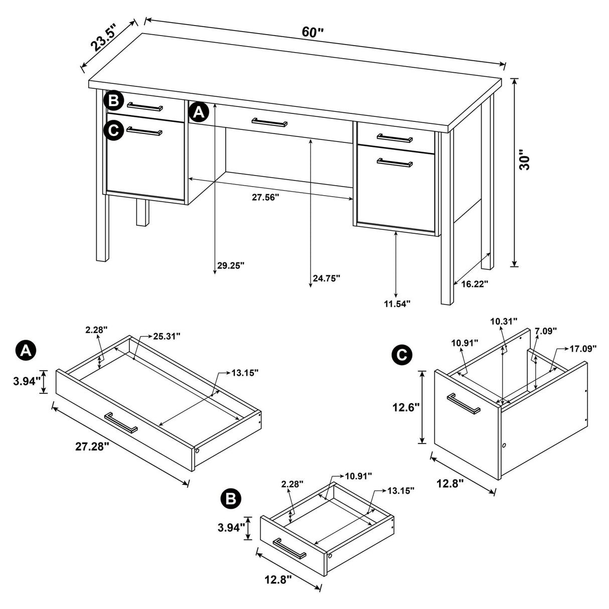 Samson Weathered Oak 4-Drawer Office Desk from Coaster - Luna Furniture