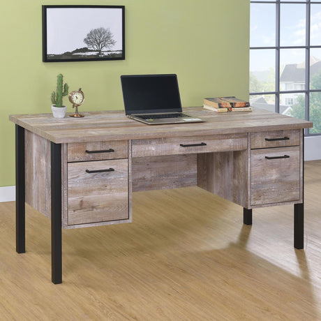 Samson Weathered Oak 4-Drawer Office Desk from Coaster - Luna Furniture