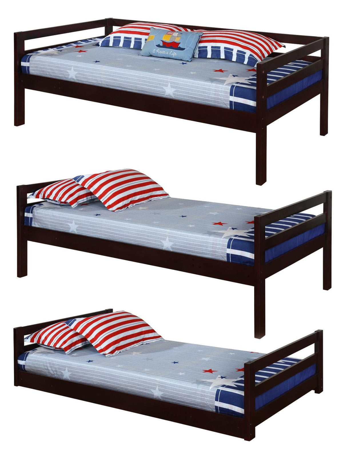 Sandler Cappuccino Twin Triple Bunk Bed from Coaster - Luna Furniture