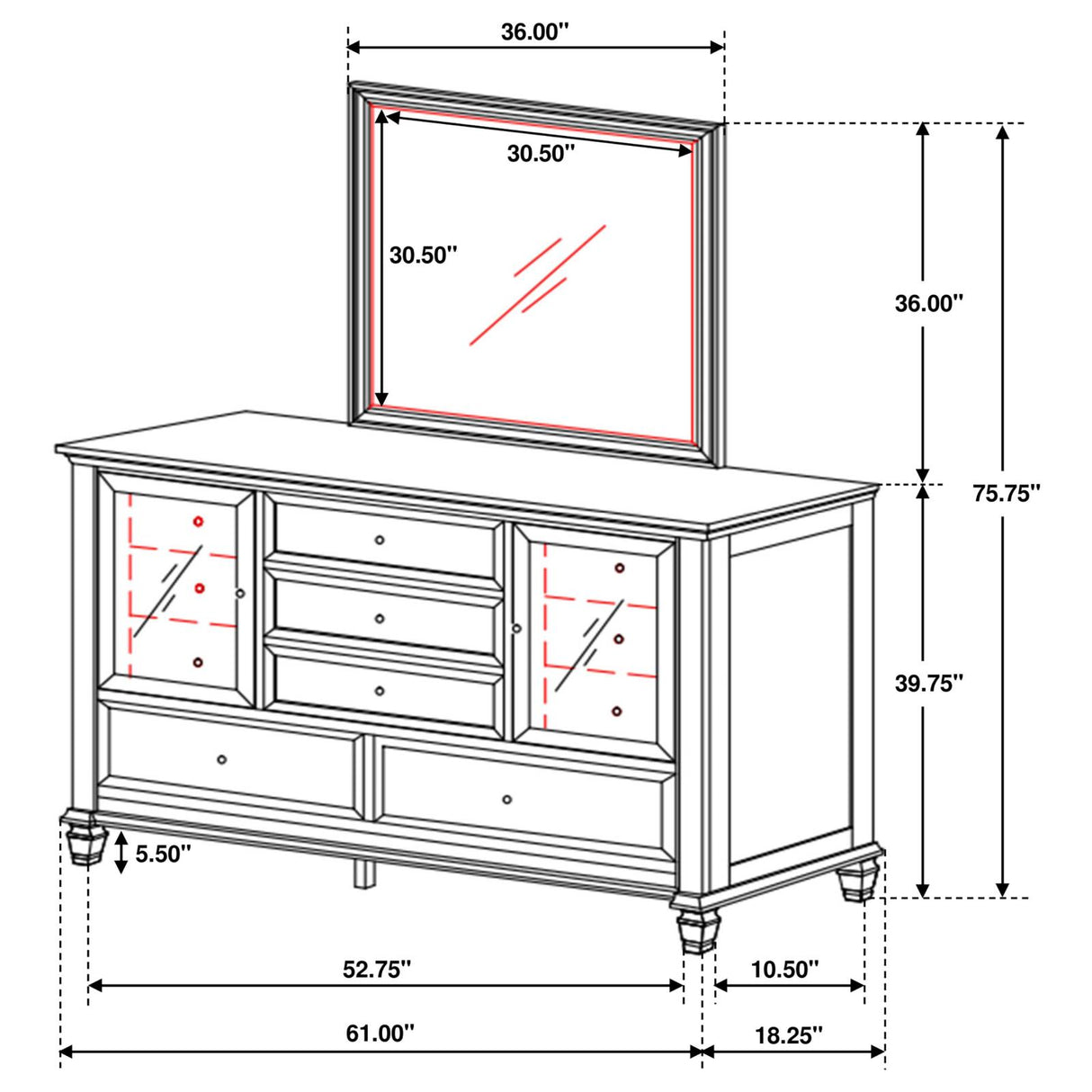 Sandy Beach 11-drawer Dresser with Mirror Black from Coaster - Luna Furniture