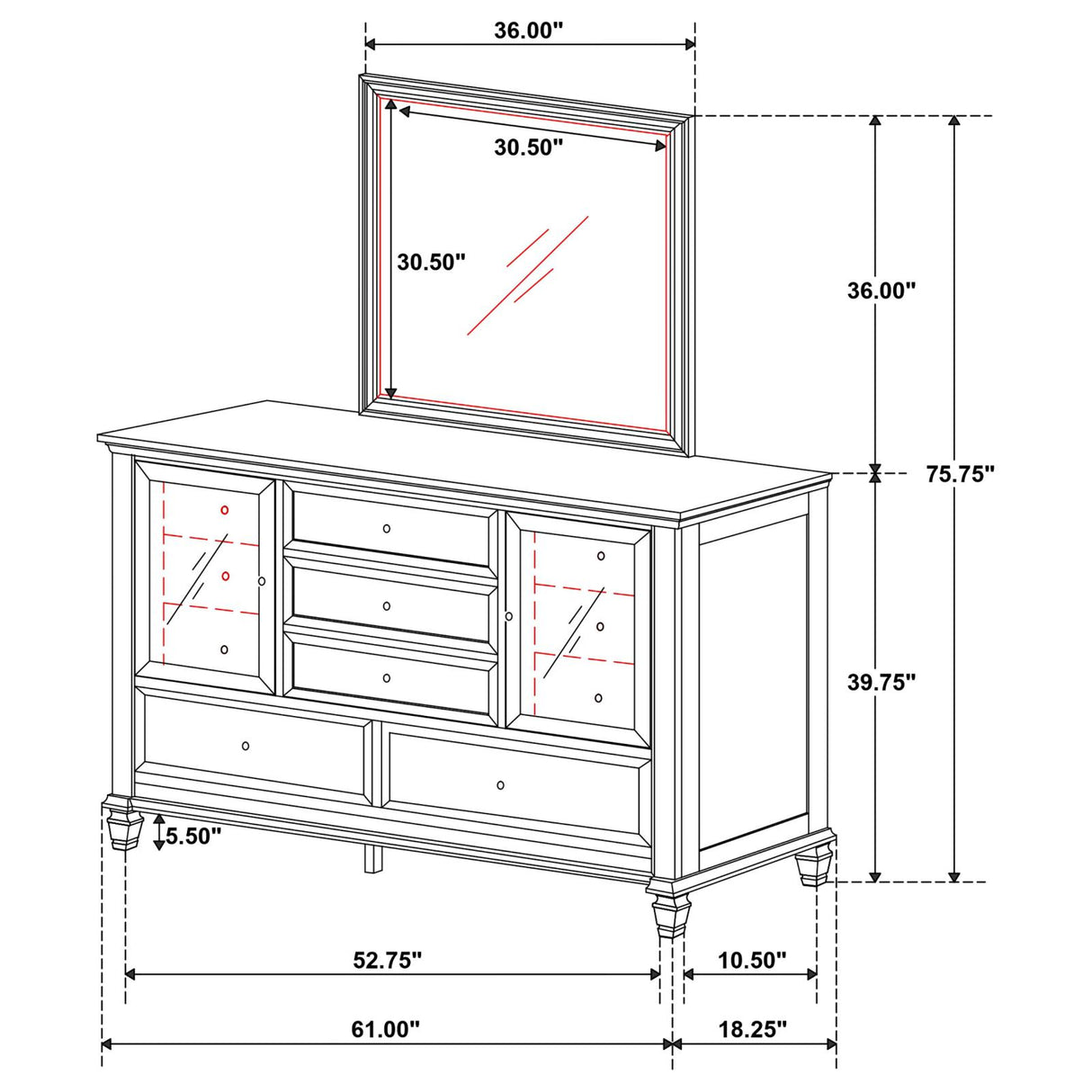 Sandy Beach 11-drawer Dresser with Mirror Cream White from Coaster - Luna Furniture