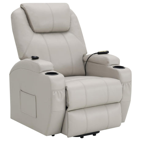 Sanger Upholstered Power Lift Recliner Chair with Massage Champagne - 600497P - Luna Furniture