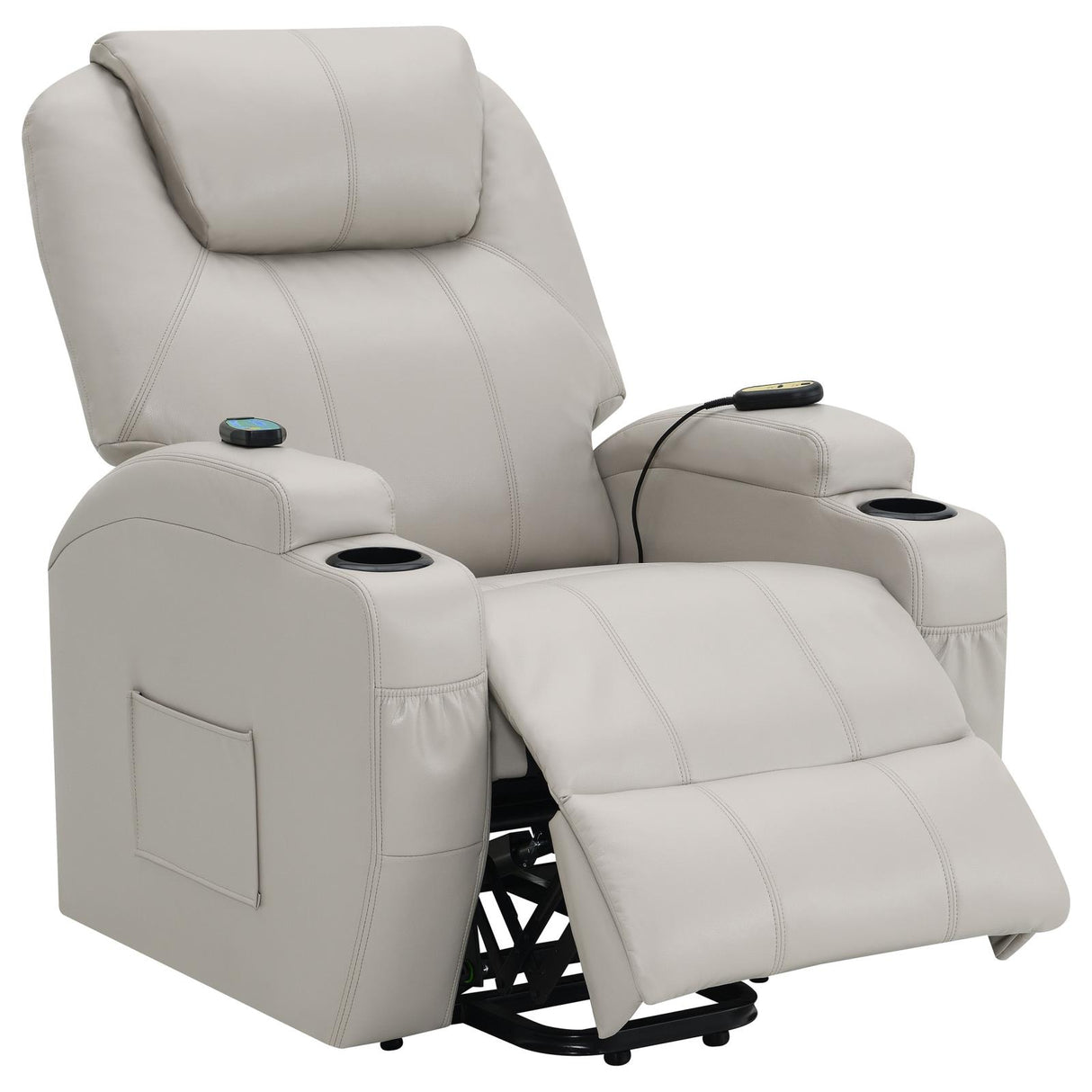 Sanger Upholstered Power Lift Recliner Chair with Massage Champagne - 600497P - Luna Furniture