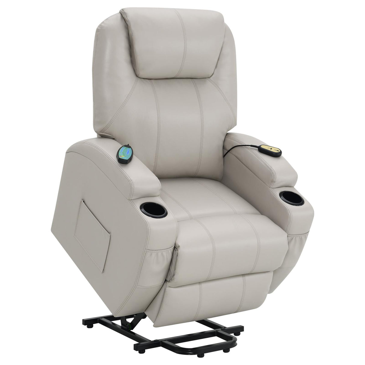 Sanger Upholstered Power Lift Recliner Chair with Massage Champagne - 600497P - Luna Furniture