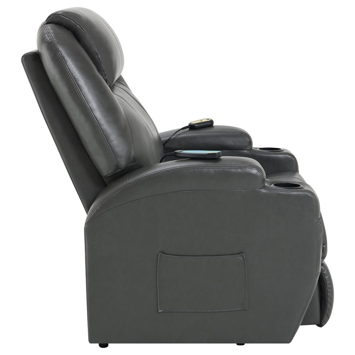 Sanger Upholstered Power Lift Recliner Chair with Massage Charcoal Grey - 600498P - Luna Furniture