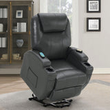 Sanger Upholstered Power Lift Recliner Chair with Massage Charcoal Grey - 600498P - Luna Furniture