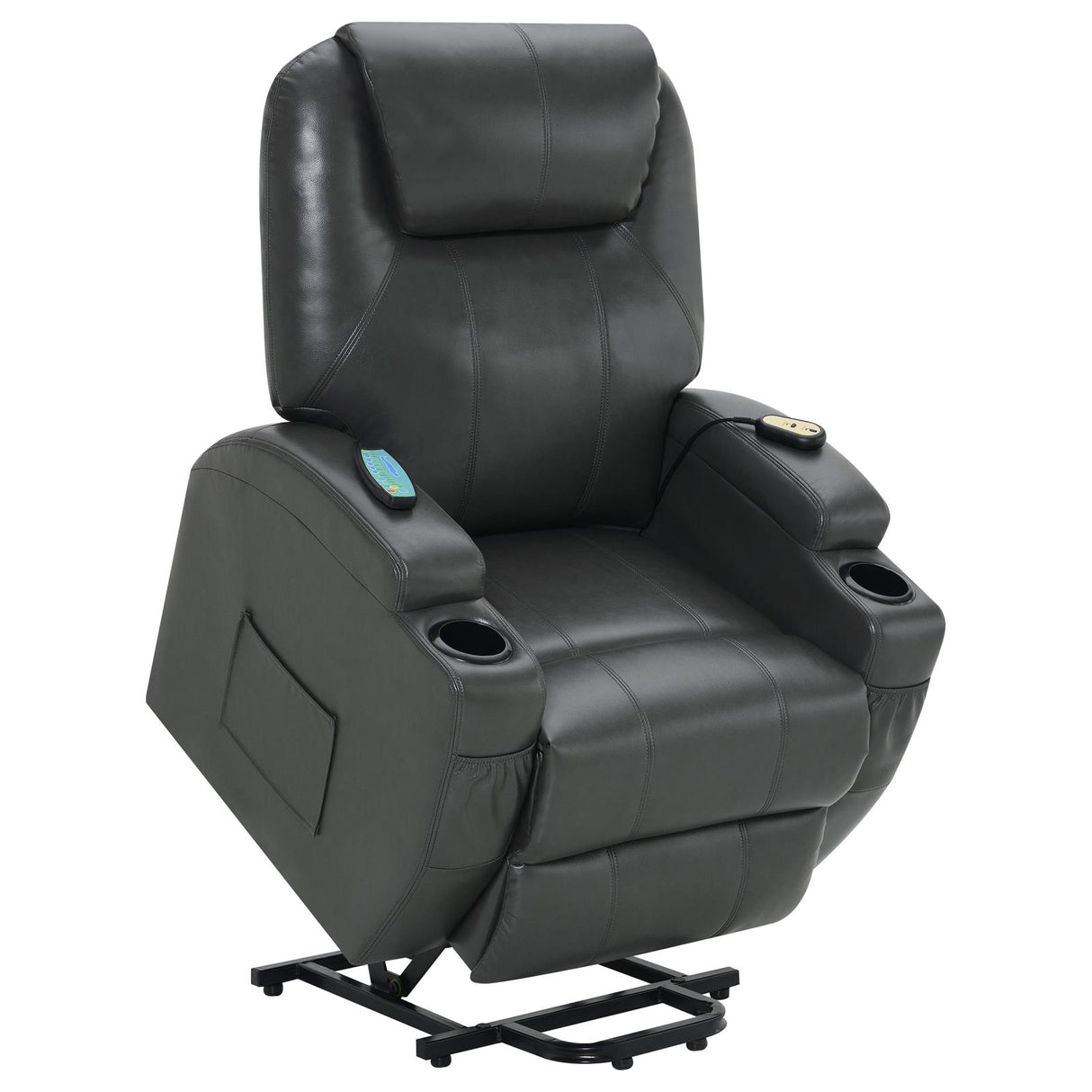 Sanger Upholstered Power Lift Recliner Chair with Massage Charcoal Grey - 600498P - Luna Furniture