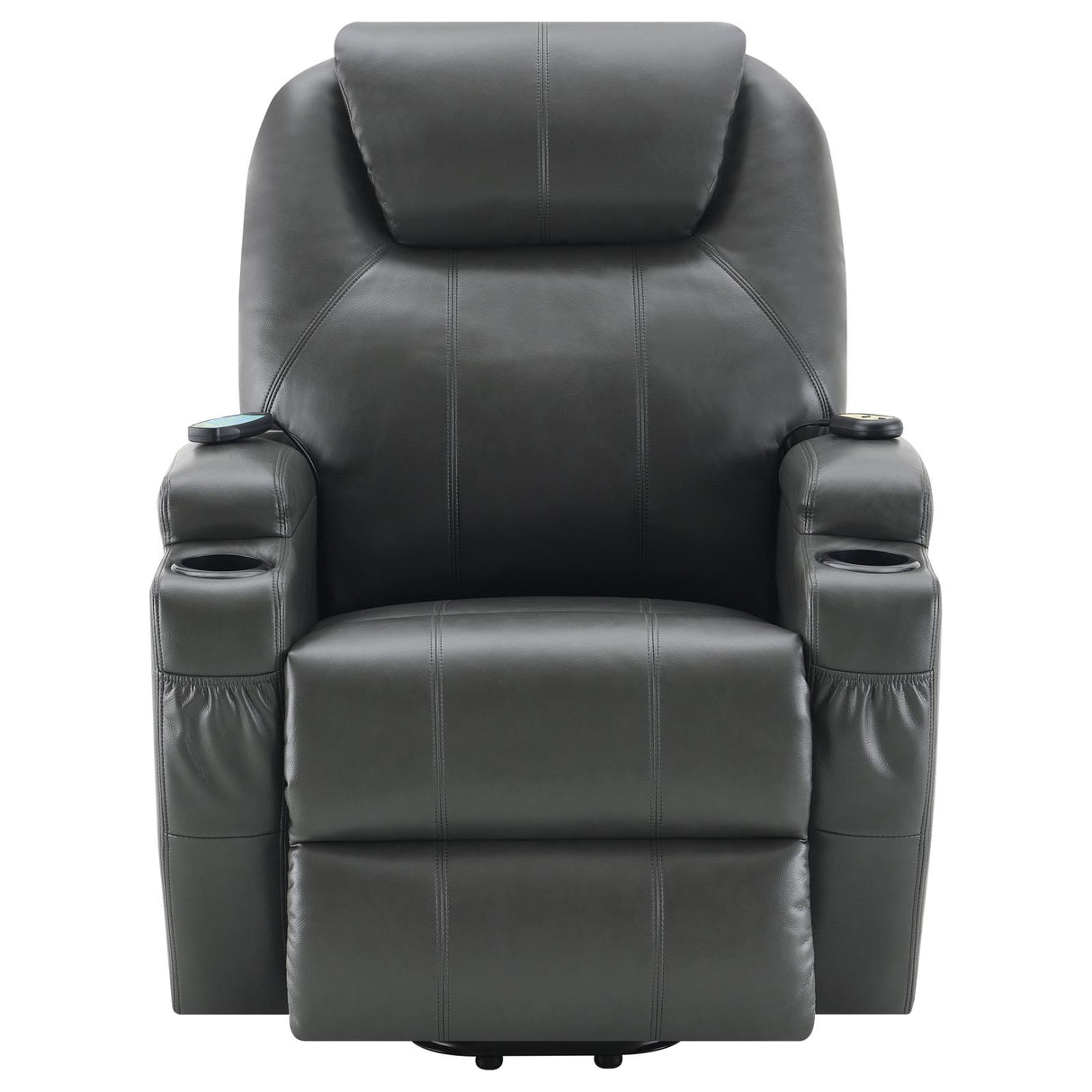 Sanger Upholstered Power Lift Recliner Chair with Massage Charcoal Grey - 600498P - Luna Furniture