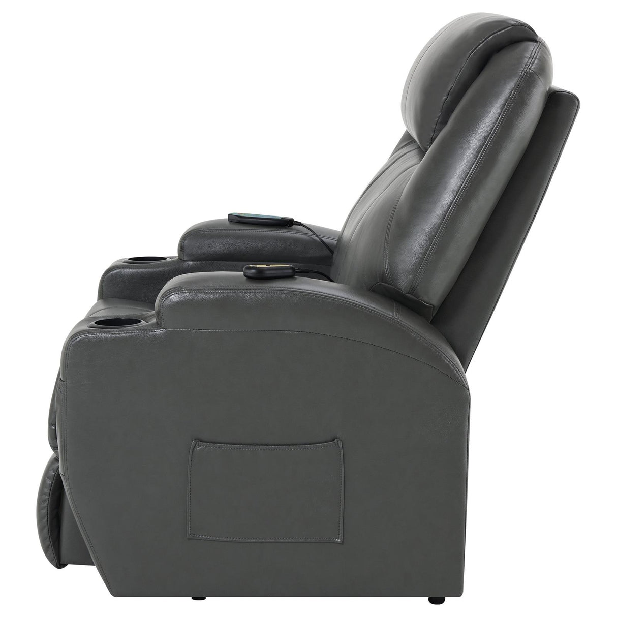 Sanger Upholstered Power Lift Recliner Chair with Massage Charcoal Grey - 600498P - Luna Furniture