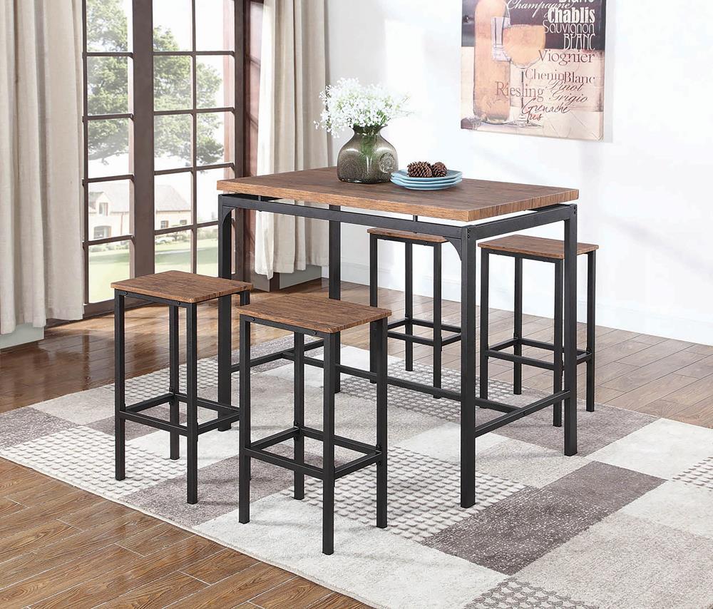 Santana Weathered Chestnut/Black 5-Piece Bar Set from Coaster - Luna Furniture