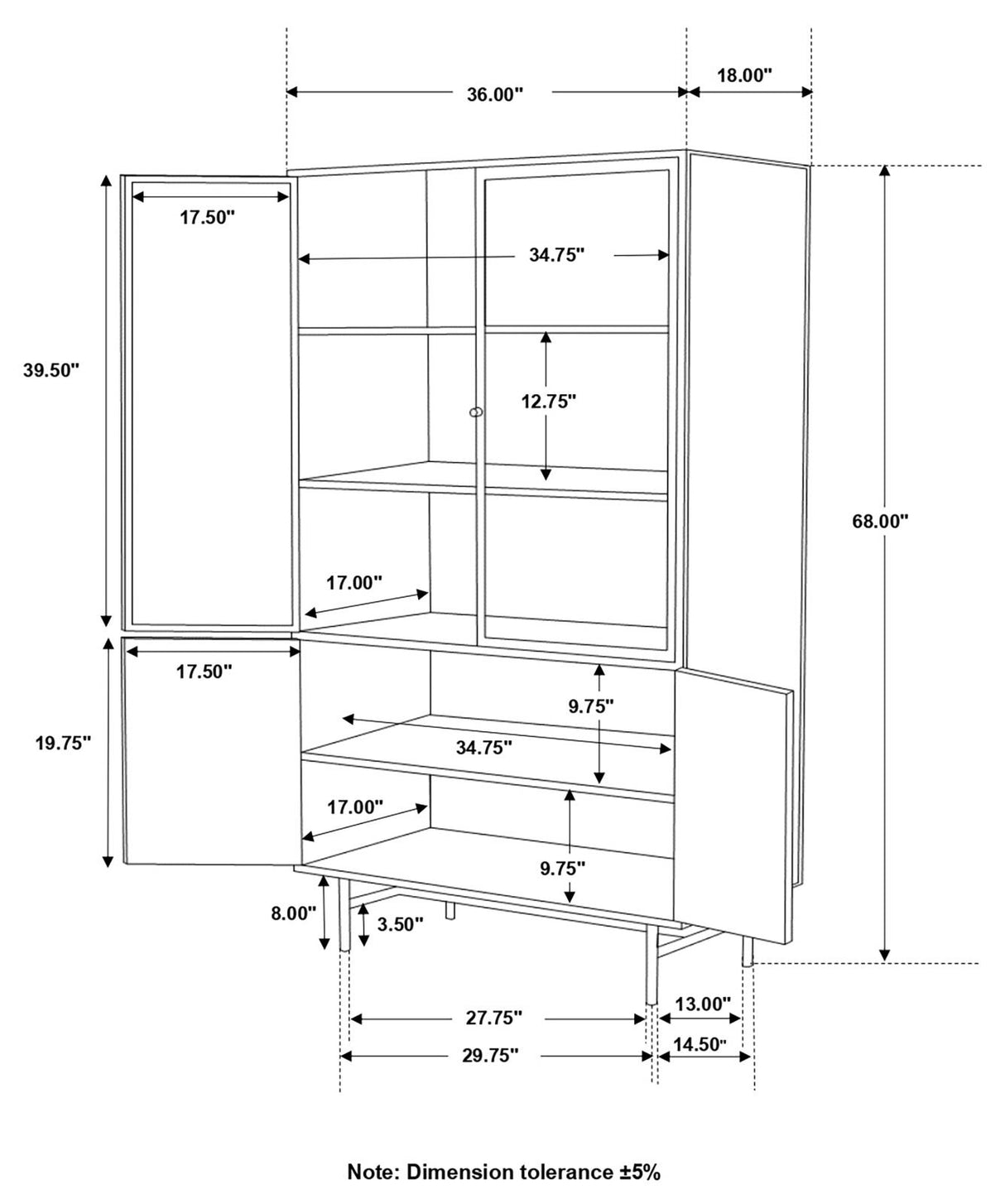 Santiago Matte Black Rectangular 4-Door Cabinet from Coaster - Luna Furniture