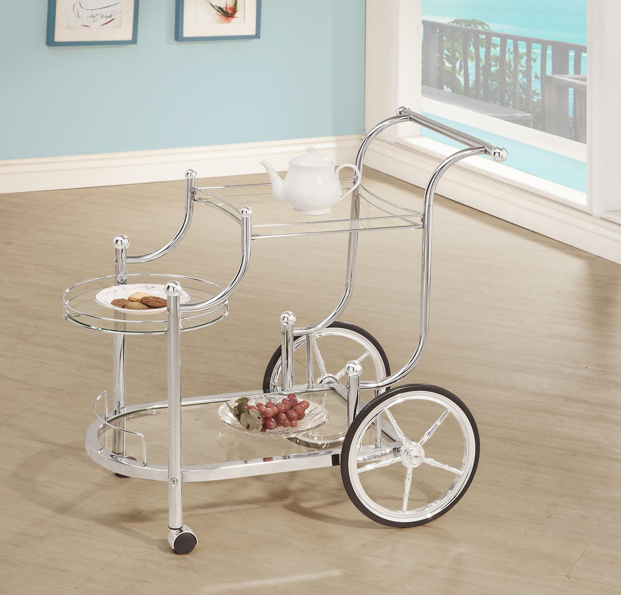 Sarandon Chrome/Clear 3-Tier Serving Cart from Coaster - Luna Furniture