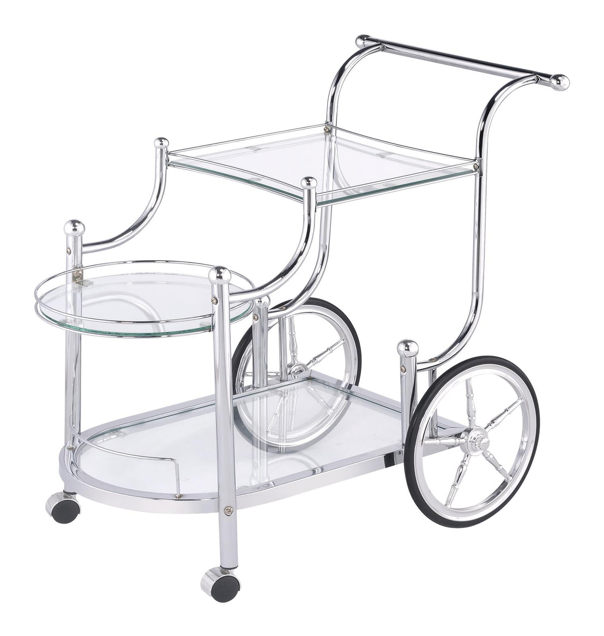 Sarandon Chrome/Clear 3-Tier Serving Cart from Coaster - Luna Furniture