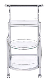 Sarandon Chrome/Clear 3-Tier Serving Cart from Coaster - Luna Furniture