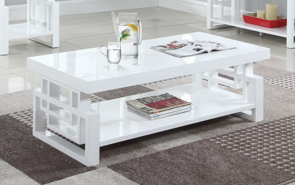 Schmitt High Glossy White Rectangular Coffee Table from Coaster - Luna Furniture