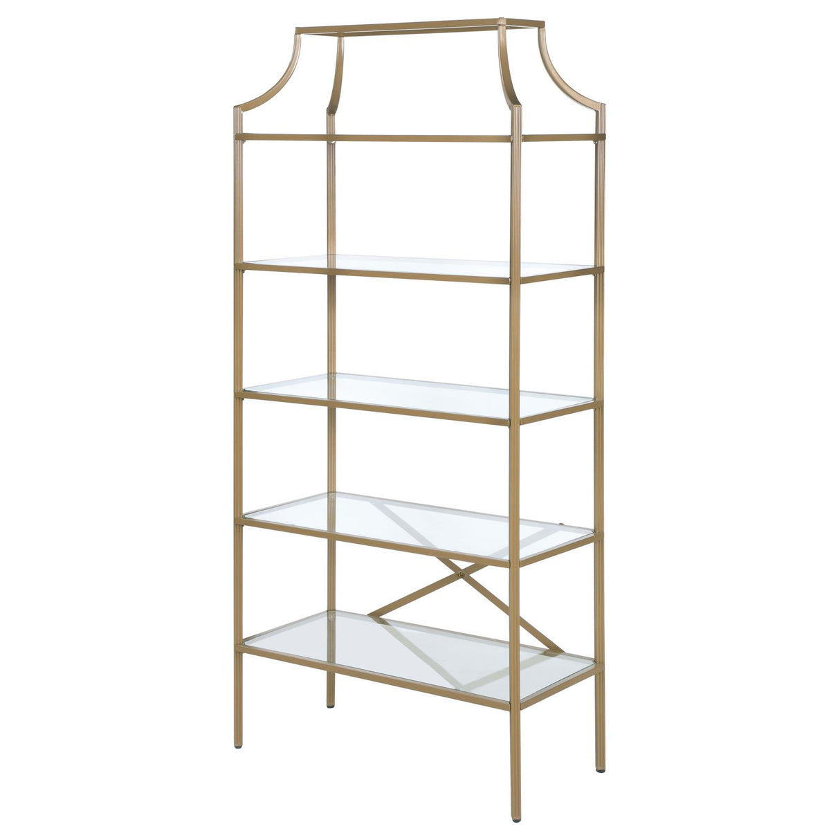 Serena Matte Gold 5-Tier Tempered Glass Shelves Bookcase from Coaster - Luna Furniture