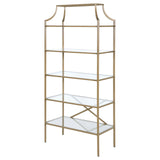 Serena Matte Gold 5-Tier Tempered Glass Shelves Bookcase from Coaster - Luna Furniture