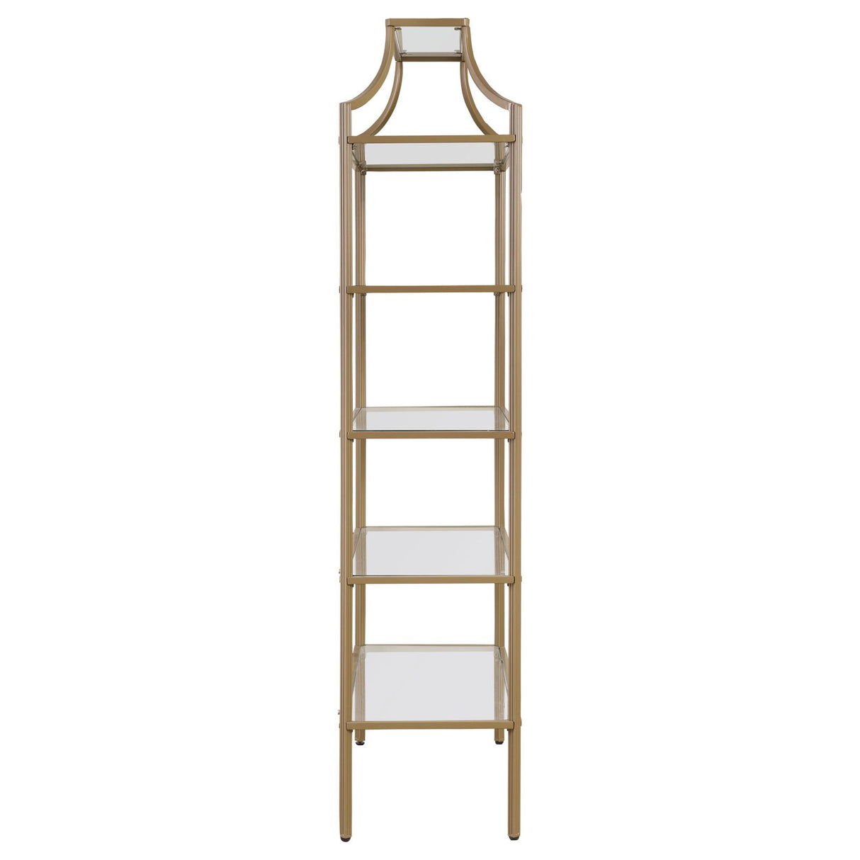 Serena Matte Gold 5-Tier Tempered Glass Shelves Bookcase from Coaster - Luna Furniture