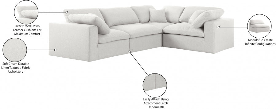 Serene Linen Textured Fabric Deluxe Comfort Modular Sectional Cream from Meridian - Luna Furniture