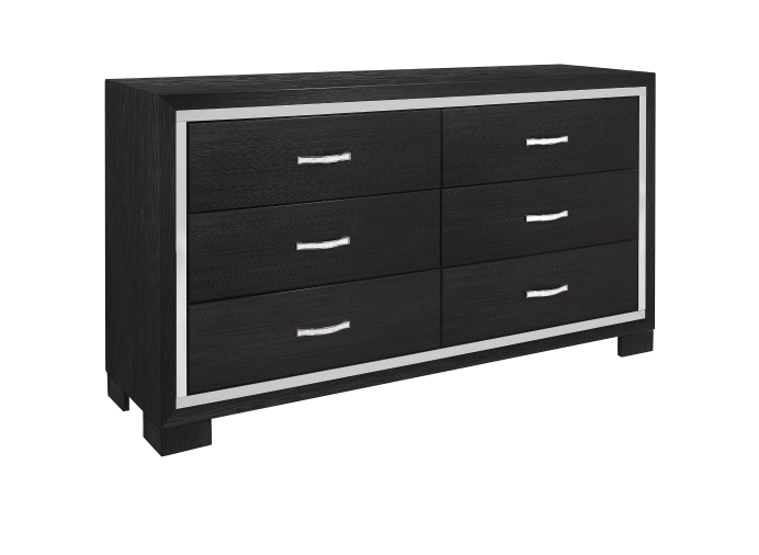 SH2216BK-5 DRESSER, MELAMINE & ACRYLIC, BLACK FINISH - Luna Furniture