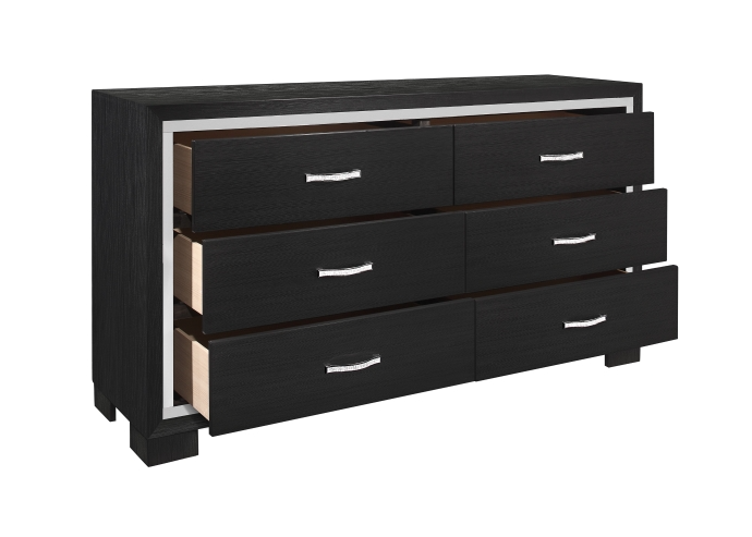 SH2216BK-5 DRESSER, MELAMINE & ACRYLIC, BLACK FINISH - Luna Furniture