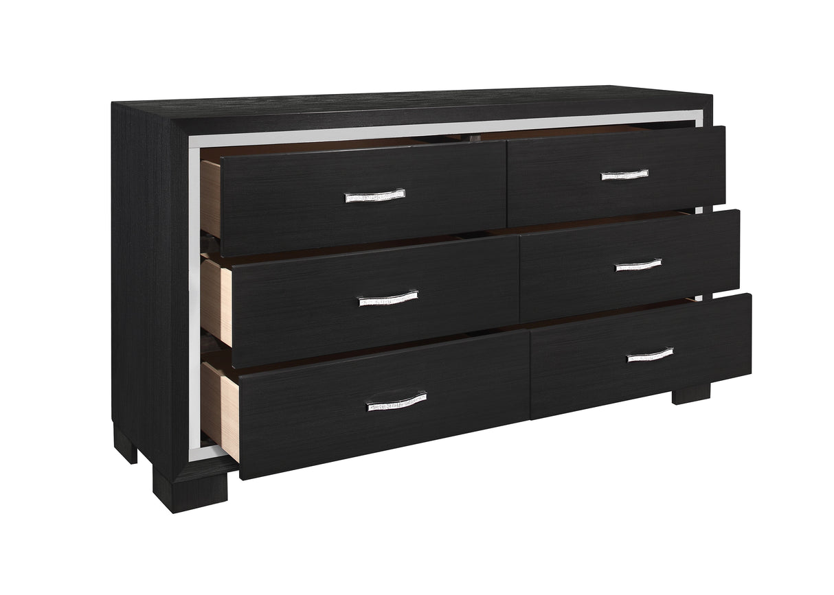 SH2216BK-5 DRESSER, MELAMINE & ACRYLIC, BLACK FINISH - Luna Furniture