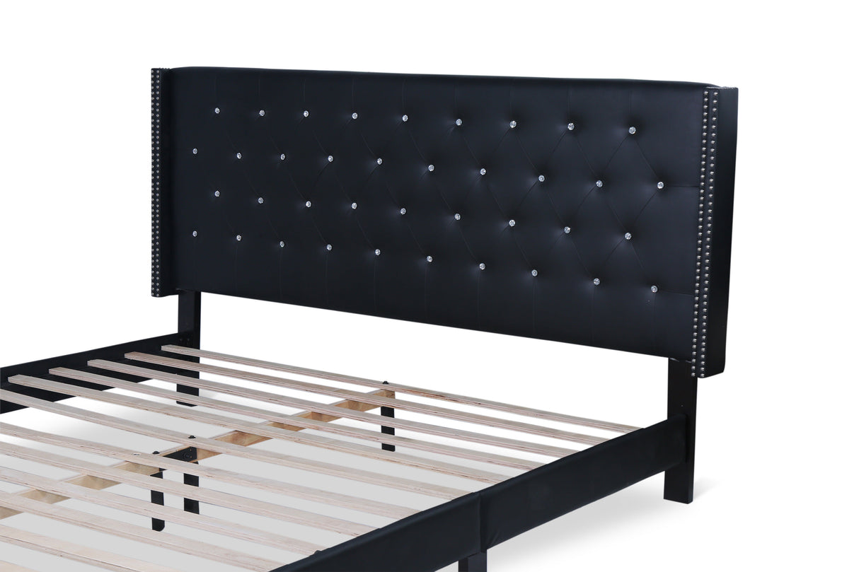 SH283PBLK-1 QUEEN PU LEATHER PLATFORM BED