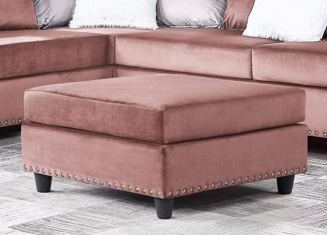 SH3187PNK-4 OTTOMAN W/PINK VELVET W/NAILHEADS - Luna Furniture